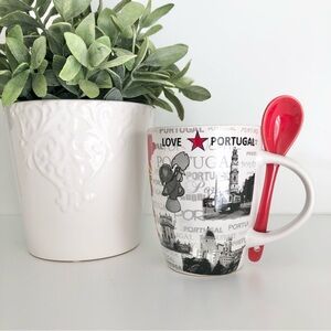 New Love Portugal Portuguese Souvenir Ceramic Glass Mug With Spoon Red White